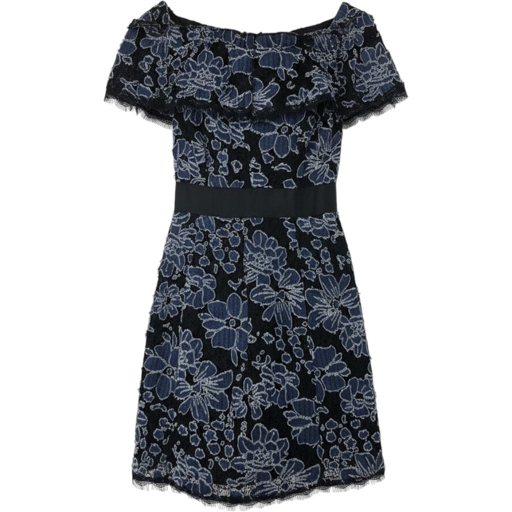 Nicole Miller Collection Dress 2 Black Blue Floral Lace Eclectic